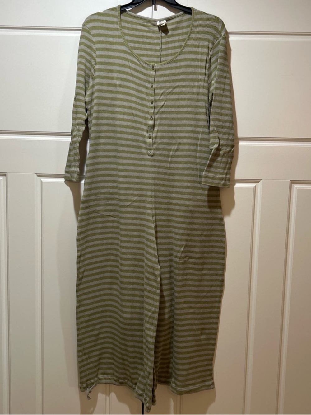 Lucy & Yak Olive and Light Gray Striped Jumpsuit
